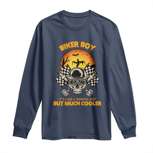 Funny Skull Motocycle Halloween Biker Son Long Sleeve Shirt Biker Boy It's Like A Normal Boy But Much Cooler TS14 Navy Print Your Wear