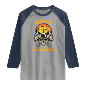 Funny Skull Motocycle Halloween Biker Son Raglan Shirt Biker Boy It's Like A Normal Boy But Much Cooler TS14 Sport Gray Navy Print Your Wear
