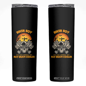 Funny Skull Motocycle Halloween Biker Son Skinny Tumbler Biker Boy It's Like A Normal Boy But Much Cooler TS14 Black Print Your Wear