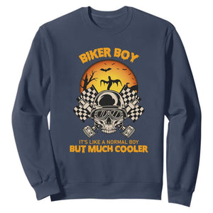 Funny Skull Motocycle Halloween Biker Son Sweatshirt Biker Boy It's Like A Normal Boy But Much Cooler TS14 Navy Print Your Wear
