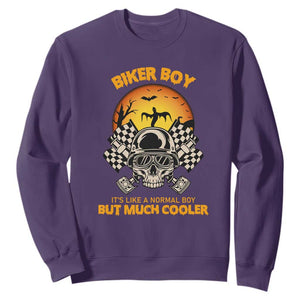Funny Skull Motocycle Halloween Biker Son Sweatshirt Biker Boy It's Like A Normal Boy But Much Cooler TS14 Purple Print Your Wear