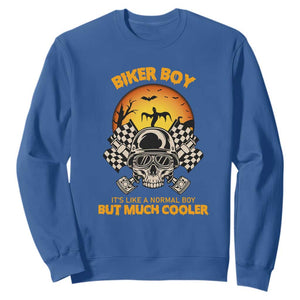 Funny Skull Motocycle Halloween Biker Son Sweatshirt Biker Boy It's Like A Normal Boy But Much Cooler TS14 Royal Blue Print Your Wear