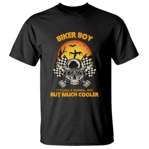 Funny Skull Motocycle Halloween Biker Son T Shirt Biker Boy It's Like A Normal Boy But Much Cooler TS14 Black Print Your Wear