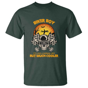 Funny Skull Motocycle Halloween Biker Son T Shirt Biker Boy It's Like A Normal Boy But Much Cooler TS14 Dark Forest Green Print Your Wear
