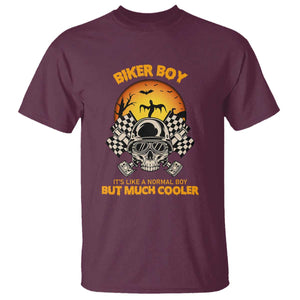 Funny Skull Motocycle Halloween Biker Son T Shirt Biker Boy It's Like A Normal Boy But Much Cooler TS14 Maroon Print Your Wear
