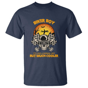 Funny Skull Motocycle Halloween Biker Son T Shirt Biker Boy It's Like A Normal Boy But Much Cooler TS14 Navy Print Your Wear