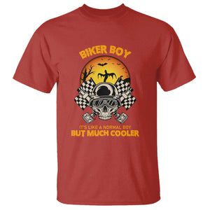 Funny Skull Motocycle Halloween Biker Son T Shirt Biker Boy It's Like A Normal Boy But Much Cooler TS14 Red Print Your Wear