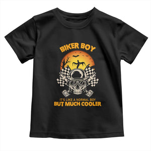 Funny Skull Motocycle Halloween Biker Son Toddler T Shirt Biker Boy It's Like A Normal Boy But Much Cooler TS14 Black Print Your Wear