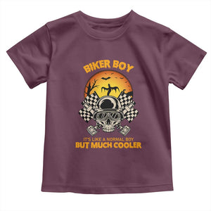 Funny Skull Motocycle Halloween Biker Son Toddler T Shirt Biker Boy It's Like A Normal Boy But Much Cooler TS14 Maroon Print Your Wear