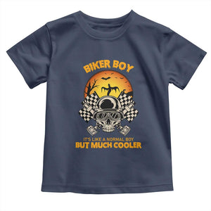 Funny Skull Motocycle Halloween Biker Son Toddler T Shirt Biker Boy It's Like A Normal Boy But Much Cooler TS14 Navy Print Your Wear