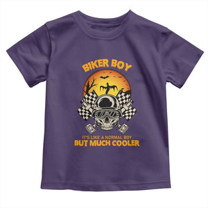Funny Skull Motocycle Halloween Biker Son Toddler T Shirt Biker Boy It's Like A Normal Boy But Much Cooler TS14 Purple Print Your Wear