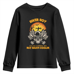 Funny Skull Motocycle Halloween Biker Son Youth Sweatshirt Biker Boy It's Like A Normal Boy But Much Cooler TS14 Black Print Your Wear