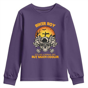 Funny Skull Motocycle Halloween Biker Son Youth Sweatshirt Biker Boy It's Like A Normal Boy But Much Cooler TS14 Purple Print Your Wear