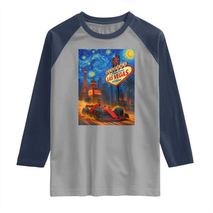 Racing Car Starry Night Las Vegas Race Day Raglan Shirt TS14 Sport Gray Navy Print Your Wear