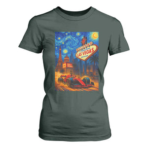 Racing Car Starry Night Las Vegas Race Day T Shirt For Women TS14 Dark Forest Green Print Your Wear