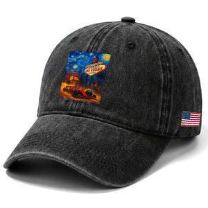 Racing Car Starry Night Las Vegas Race Day Washed Cotton Baseball Cap TS14 Print Your Wear
