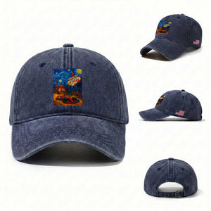 Racing Car Starry Night Las Vegas Race Day Washed Cotton Baseball Cap TS14 Washed Cap Universal Fit Navy Print Your Wear