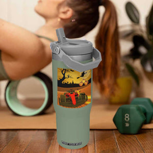 Vintage Race Car Halloween Pumpkin Retro Racing Flip Straw Tumbler TS14 One Size: 30 oz Moss Green Print Your Wear