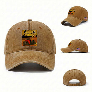 Vintage Race Car Halloween Pumpkin Retro Racing Washed Cotton Baseball Cap TS14 Washed Cap Universal Fit Yellow Ochre Print Your Wear
