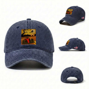 Vintage Race Car Halloween Pumpkin Retro Racing Washed Cotton Baseball Cap TS14 Washed Cap Universal Fit Navy Print Your Wear
