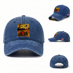 Vintage Race Car Halloween Pumpkin Retro Racing Washed Cotton Baseball Cap TS14 Washed Cap Universal Fit Royal Blue Print Your Wear