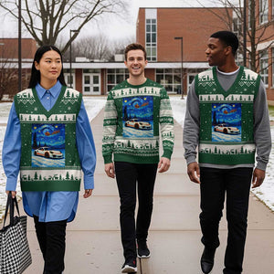 Racing Sports Car V-Neck Knit Sweater Vest Porsche 911 Starry Night Racing Silhouette TS14 Forest Green Beige Print Your Wear