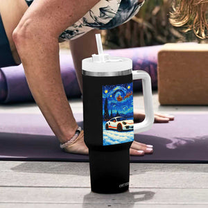 Racing Sports Car Tumbler With Handle Starry Night Racing Silhouette TS14 Print Your Wear
