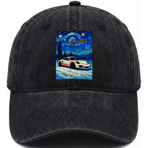 Racing Sports Car Washed Cotton Baseball Cap Starry Night Racing Silhouette TS14 Washed Cap Universal Fit Black Print Your Wear