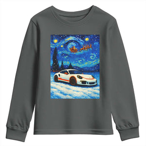 Racing Sports Car Youth Sweatshirt Porsche 911 Starry Night Racing Silhouette TS14 Dark Heather Print Your Wear