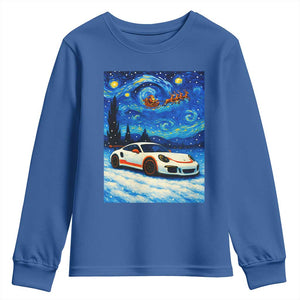 Racing Sports Car Youth Sweatshirt Porsche 911 Starry Night Racing Silhouette TS14 Royal Blue Print Your Wear
