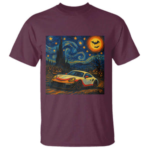 Racing Sports T Shirt Starry Night 911 Silhouette Halloween TS14 Maroon Print Your Wear