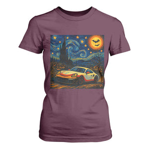 Racing Sports T Shirt For Women Starry Night 911 Silhouette Halloween TS14 Maroon Print Your Wear