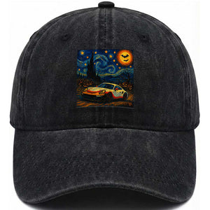 Racing Sports Washed Cotton Baseball Cap Starry Night 911 Silhouette Halloween TS14 Washed Cap Universal Fit Black Print Your Wear