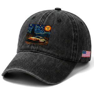 Racing Sports Washed Cotton Baseball Cap Starry Night 911 Silhouette Halloween TS14 Print Your Wear