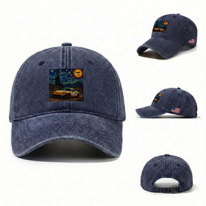 Racing Sports Washed Cotton Baseball Cap Starry Night 911 Silhouette Halloween TS14 Washed Cap Universal Fit Navy Print Your Wear