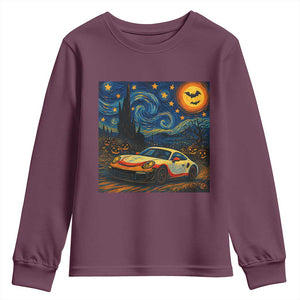 Racing Sports Youth Sweatshirt Starry Night 911 Silhouette Halloween TS14 Maroon Print Your Wear