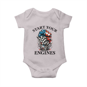 Checkered American Flag Racing Baby Onesie Start Your Engines Race Car TS14 Ice Gray Print Your Wear