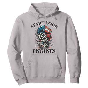 Checkered American Flag Racing Hoodie Start Your Engines Race Car TS14 Ice Gray Print Your Wear