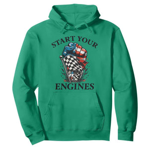 Checkered American Flag Racing Hoodie Start Your Engines Race Car TS14 Irish Green Print Your Wear