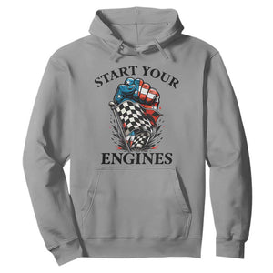 Checkered American Flag Racing Hoodie Start Your Engines Race Car TS14 Sport Gray Print Your Wear