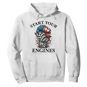 Checkered American Flag Racing Hoodie Start Your Engines Race Car TS14 White Print Your Wear