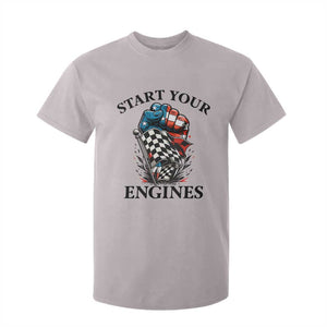 Checkered American Flag Racing T Shirt For Kid Start Your Engines Race Car TS14 Ice Gray Print Your Wear