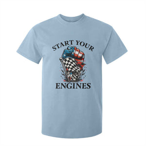 Checkered American Flag Racing T Shirt For Kid Start Your Engines Race Car TS14 Light Blue Print Your Wear