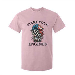 Checkered American Flag Racing T Shirt For Kid Start Your Engines Race Car TS14 Light Pink Print Your Wear