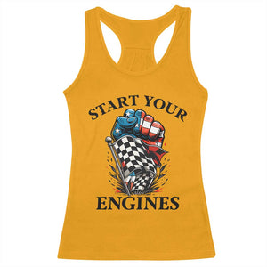 Checkered American Flag Racing Racerback Tank Top Start Your Engines Race Car TS14 Gold Print Your Wear