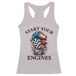Checkered American Flag Racing Racerback Tank Top Start Your Engines Race Car TS14 Ice Gray Print Your Wear