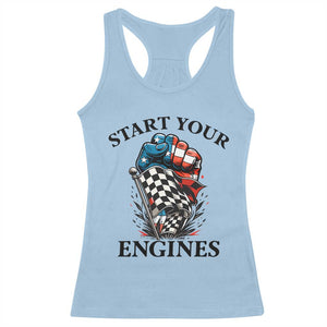 Checkered American Flag Racing Racerback Tank Top Start Your Engines Race Car TS14 Light Blue Print Your Wear