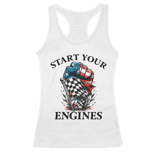 Checkered American Flag Racing Racerback Tank Top Start Your Engines Race Car TS14 White Print Your Wear