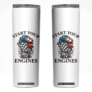 Checkered American Flag Racing Skinny Tumbler Start Your Engines Race Car TS14 White Print Your Wear