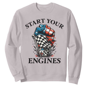 Checkered American Flag Racing Sweatshirt Start Your Engines Race Car TS14 Ice Gray Print Your Wear